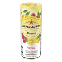 Напиток газированный "Sanpellegrino" с соком Лимона и Малины, 330 мл в жестяной банке. Цена за упаковку 12 банок.